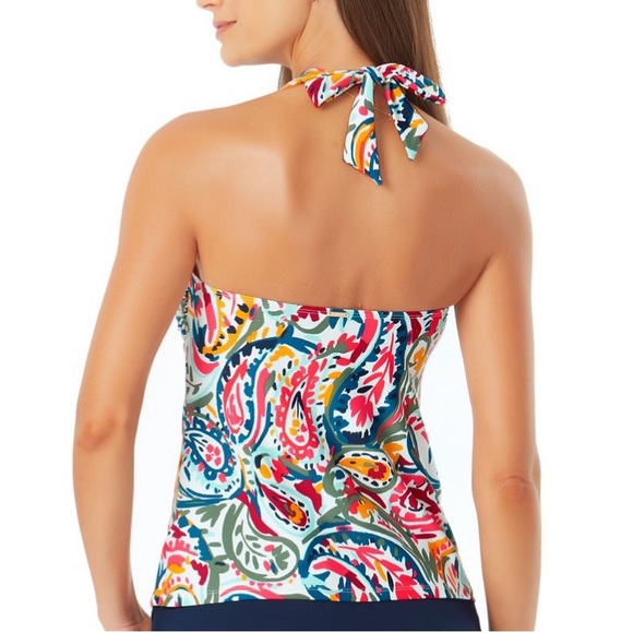 Anne Cole Blue & Red Abstract Ring-Accent Halter Tankini Top Women’s Size Small - Picture 2 of 4